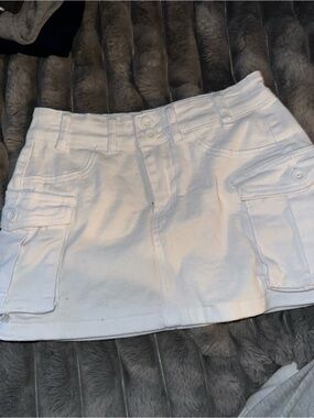 White Cargo Pocket Mini Skirt